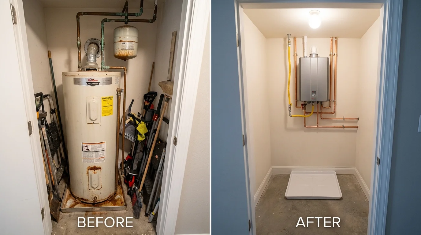 Tank water heater versus wall-mounted tankless unit comparison for Rogers, MN homeowners